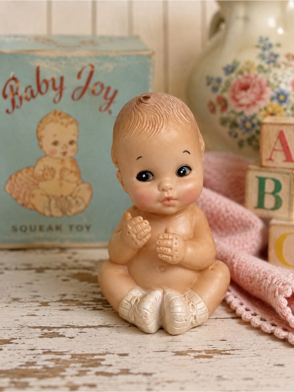 Adorable Vintage Baby Figurine Squeak Toy by Baby Joy‎ 1979